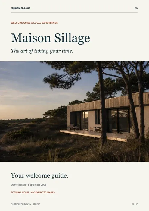 Illustrated cover of the English Maison Sillage welcome guide
