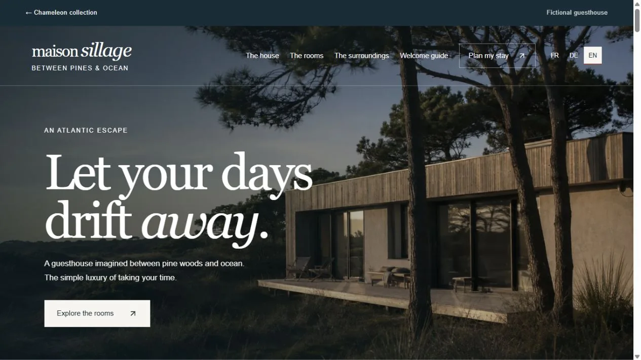 Opening view of the fictional Maison Sillage website
